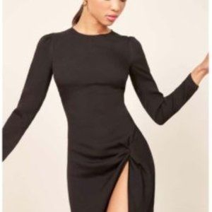 Reformation Cara Dress Black High Slit Mini Dress